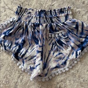 Women's Olivaceous Tie-Dye Shorts with Lace Trim